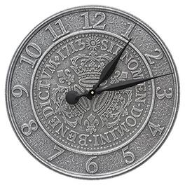 Whitehall - Three Crowns In Coin 16-in Indoor Outdoor Wall Clock (Pewter/ - Silver