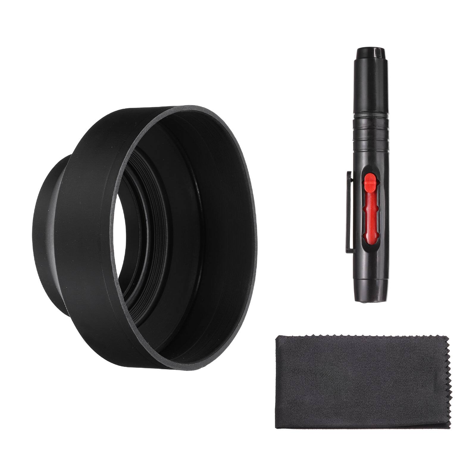 Front. Unique Bargains - 62mm Rubber Camera Lens Hood, Collapsible 3-Step Sun Shade with Cleaning Cloth & Pen - Black.