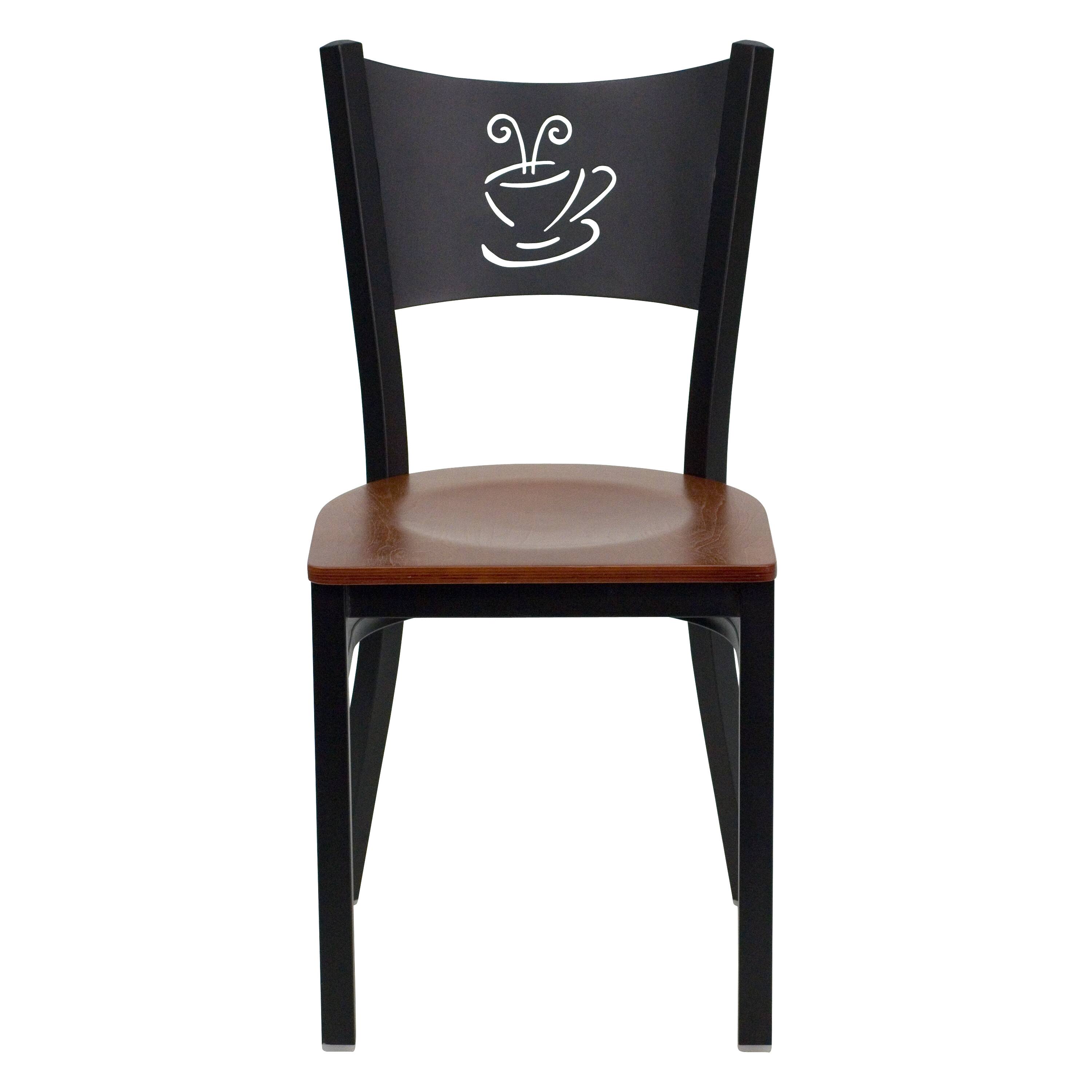 Alt View 5. Emma + Oliver - Coffee Back Metal Restaurant Dining Chair - Cherry Wood Seat/Black Metal Frame.