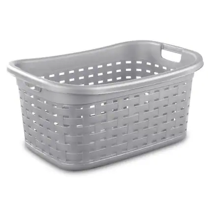 Front. Sterilite - Sterilite Weave Laundry Basket, Plastic Clothes Hamper w/Handles, 6 Pack, Cement.