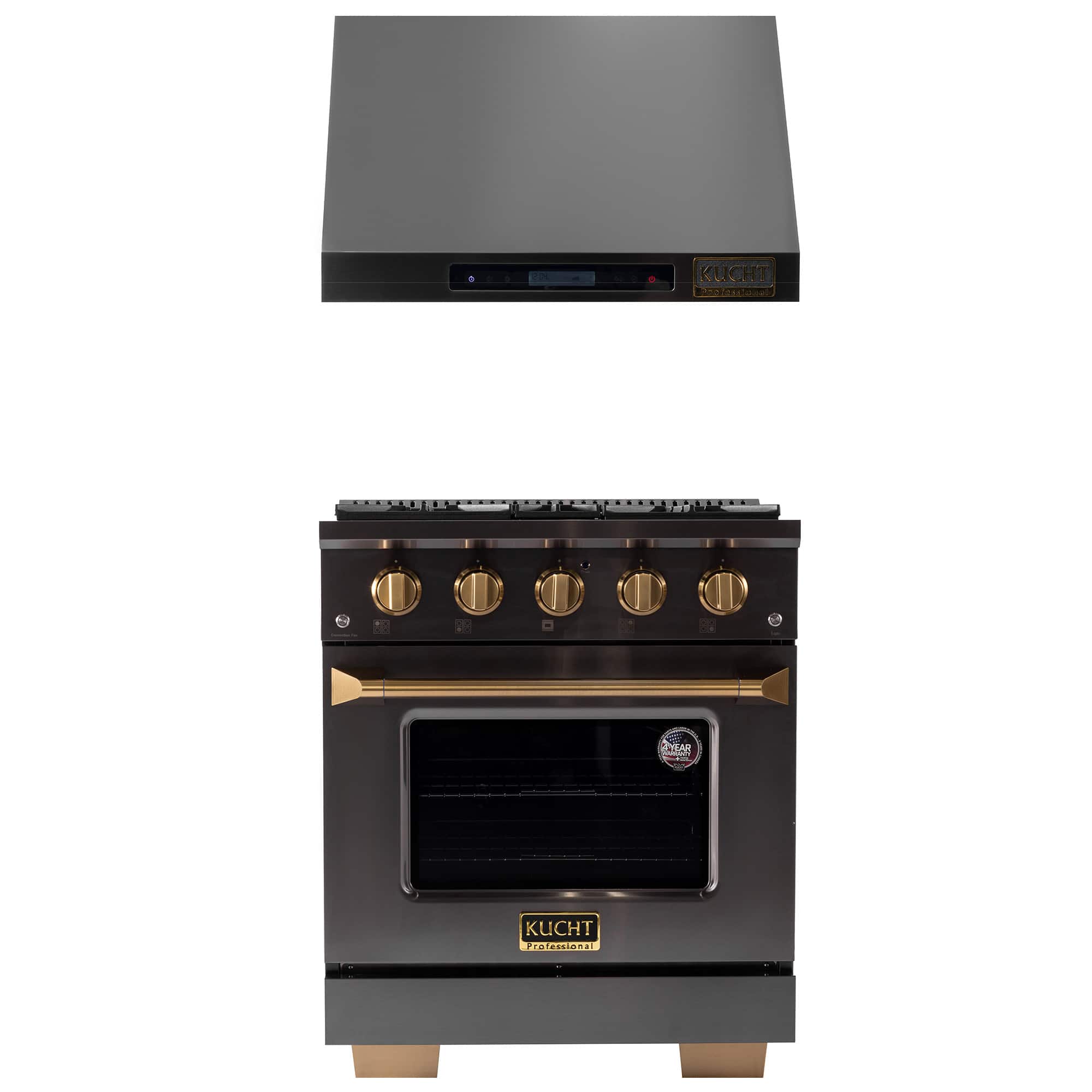 Kucht - 30 in. 4.2 cu. ft. 4-Burners Dual Fuel Range for Propane Gas in Gemstone + Under Cabinet Range Hood - Gemstone