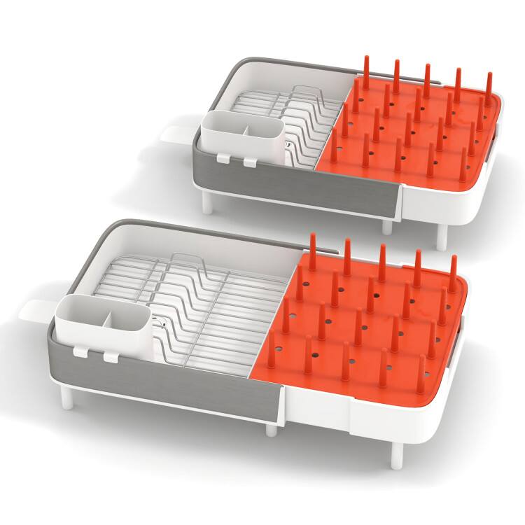 Front. SlickBlue - Adjustable Expandable Dish Rack with Dual-Part Drainer and Detachable Utensil Cup - White.