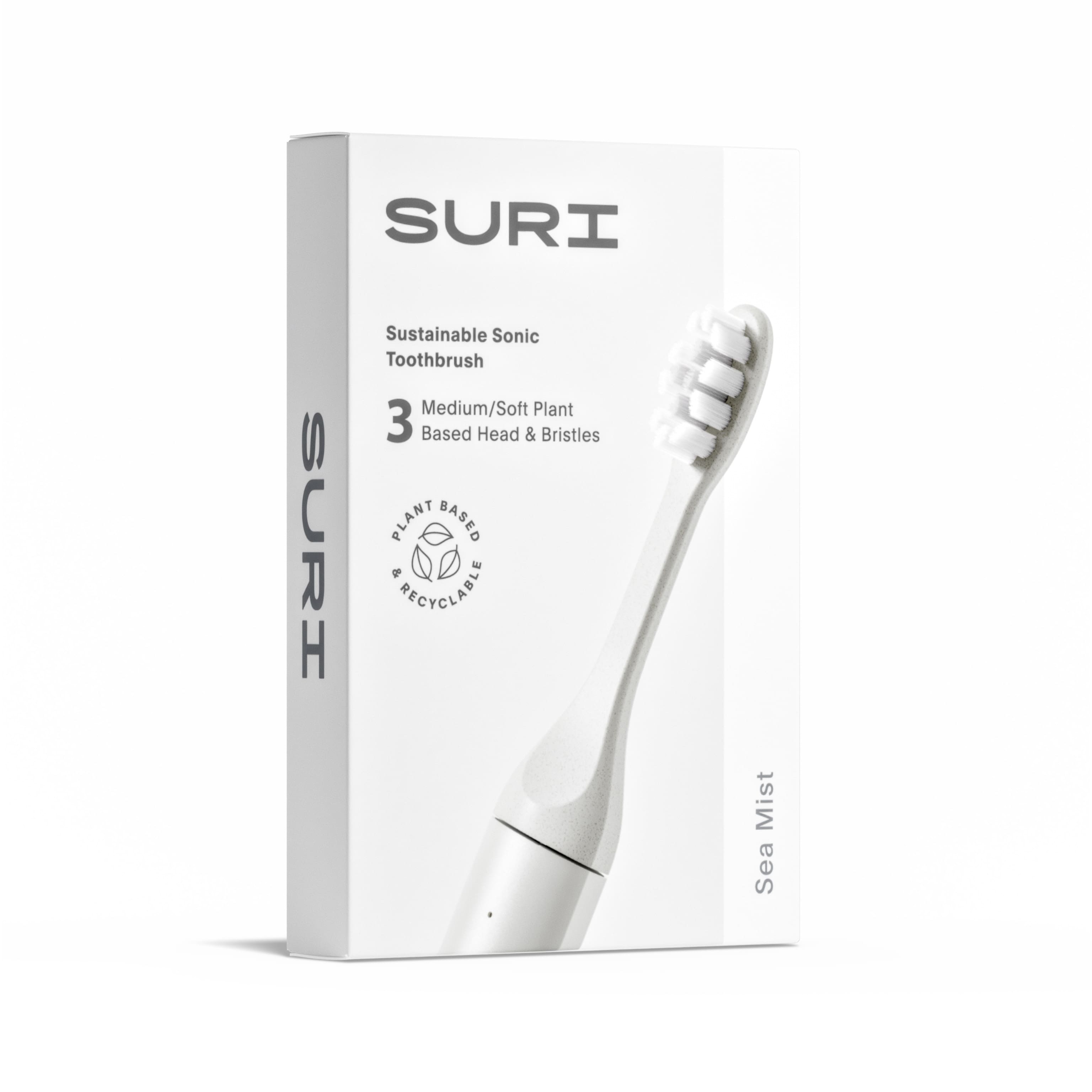 3x SURI Sea Mist Brush Replacement Head in Bio Bag, in a Box - White
