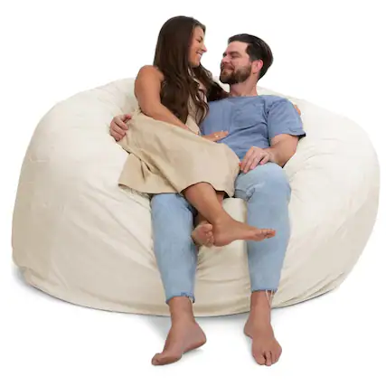 Front. Ultimate Sack - Ultimate Sack 6ft Bean Bag Chair, Oversized Indoor Comfy Lounger, Ivory Fur - Ivory.