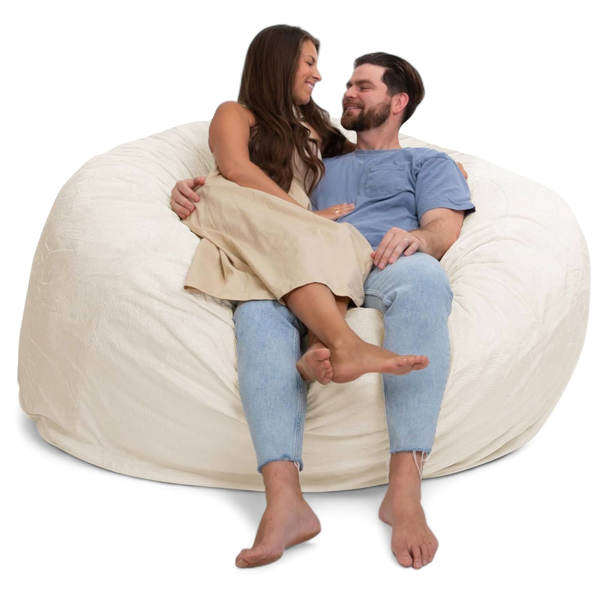 Front. Ultimate Sack - Ultimate Sack 6ft Bean Bag Chair, Oversized Indoor Comfy Lounger, Ivory Fur - Ivory.