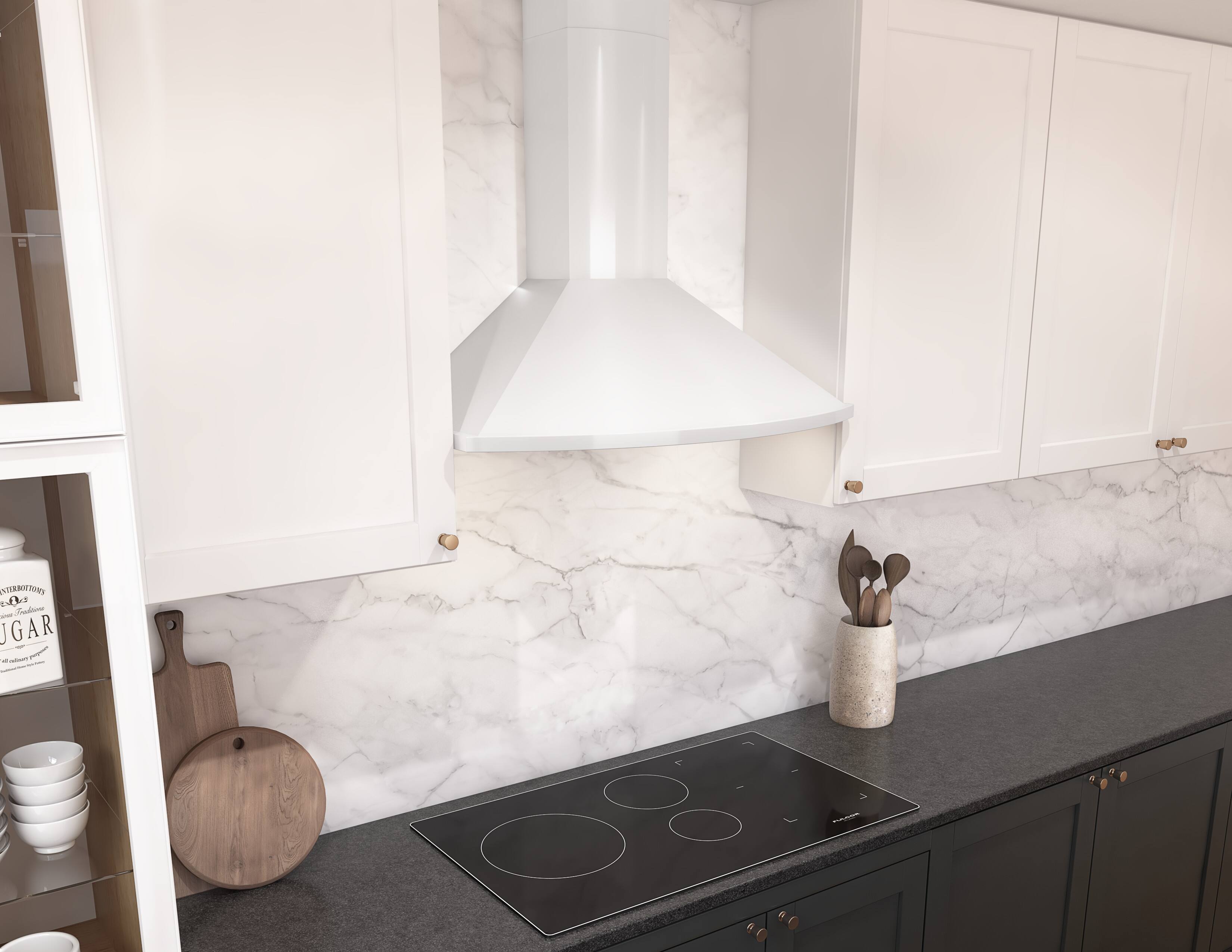 Alt View 14. Zephyr - Savona 36 in. 600 CFM Wall Mount Range Hood with LED Light - White.