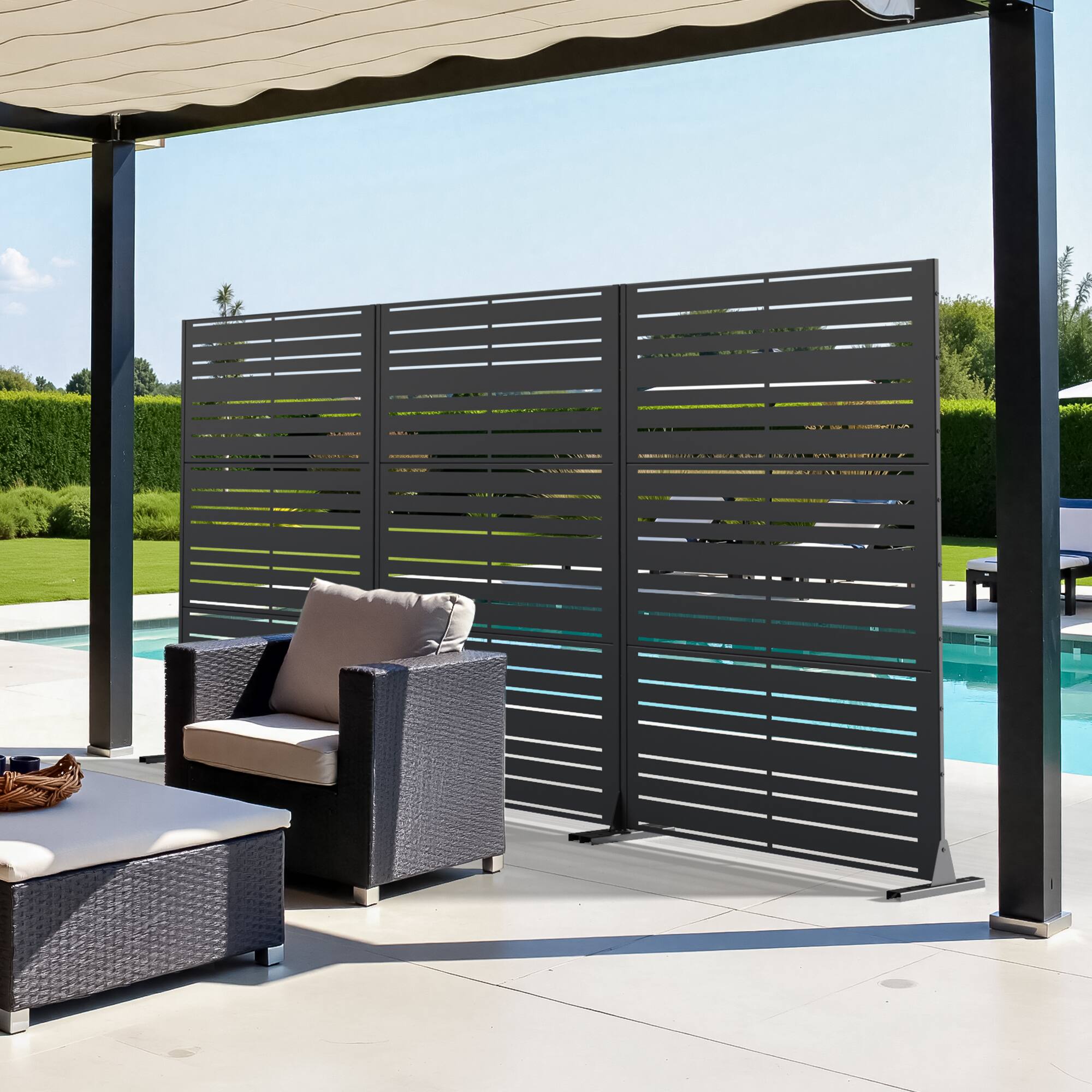 Alt View 6. PexFix - 72 in. x 47 in. Benjamin Pattern Metal Outdoor Privacy Screen & Panels, Freestanding Garden Divider Fence - Black.