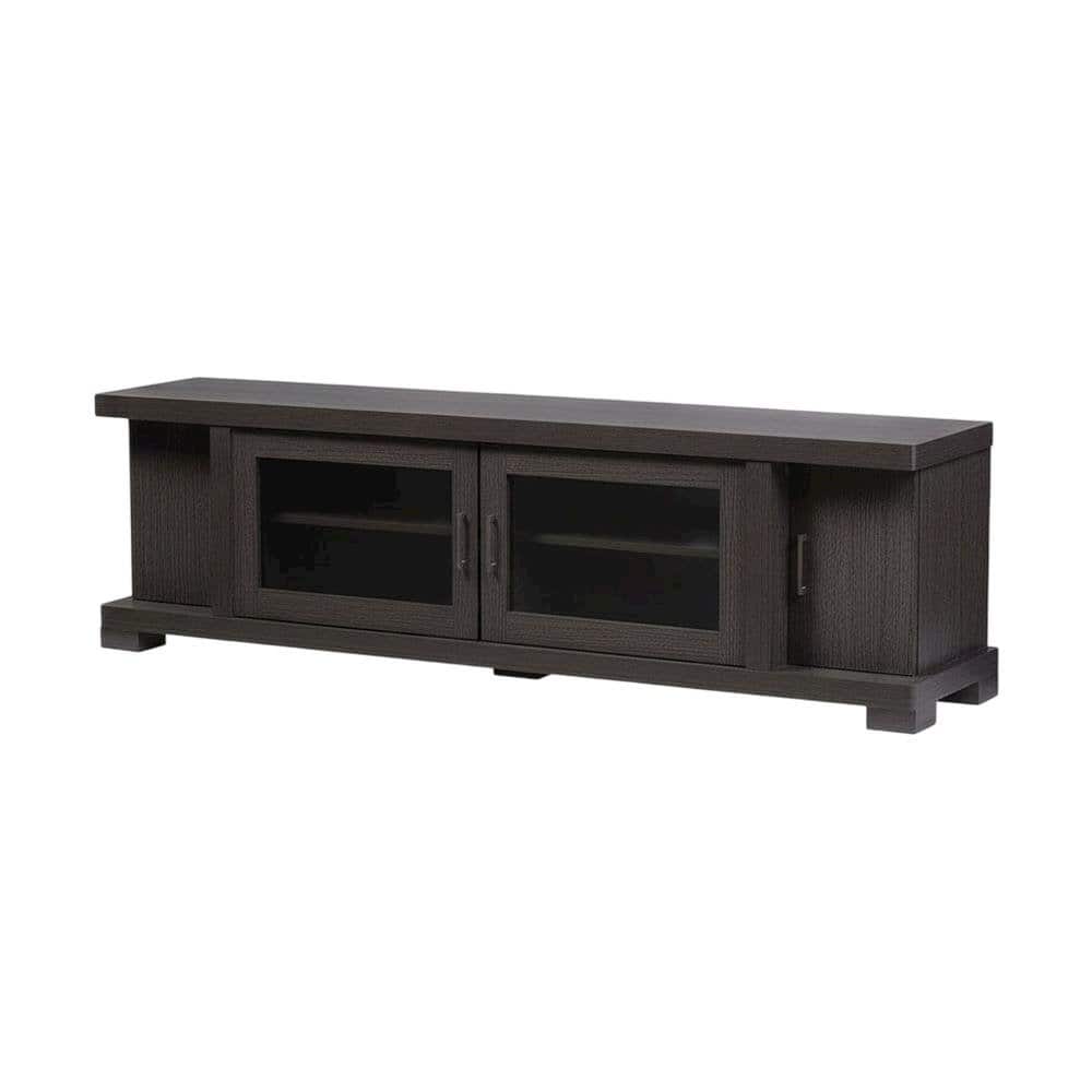 FurniFact - Contemporary Wood TV Stand with Glass Doors and Elegant Finish - Brown
