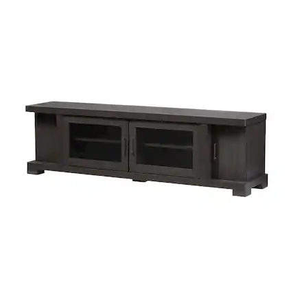 Front. FurniFact - Contemporary Brown Wood TV Stand with Glass Doors and Elegant Finish - Brown.