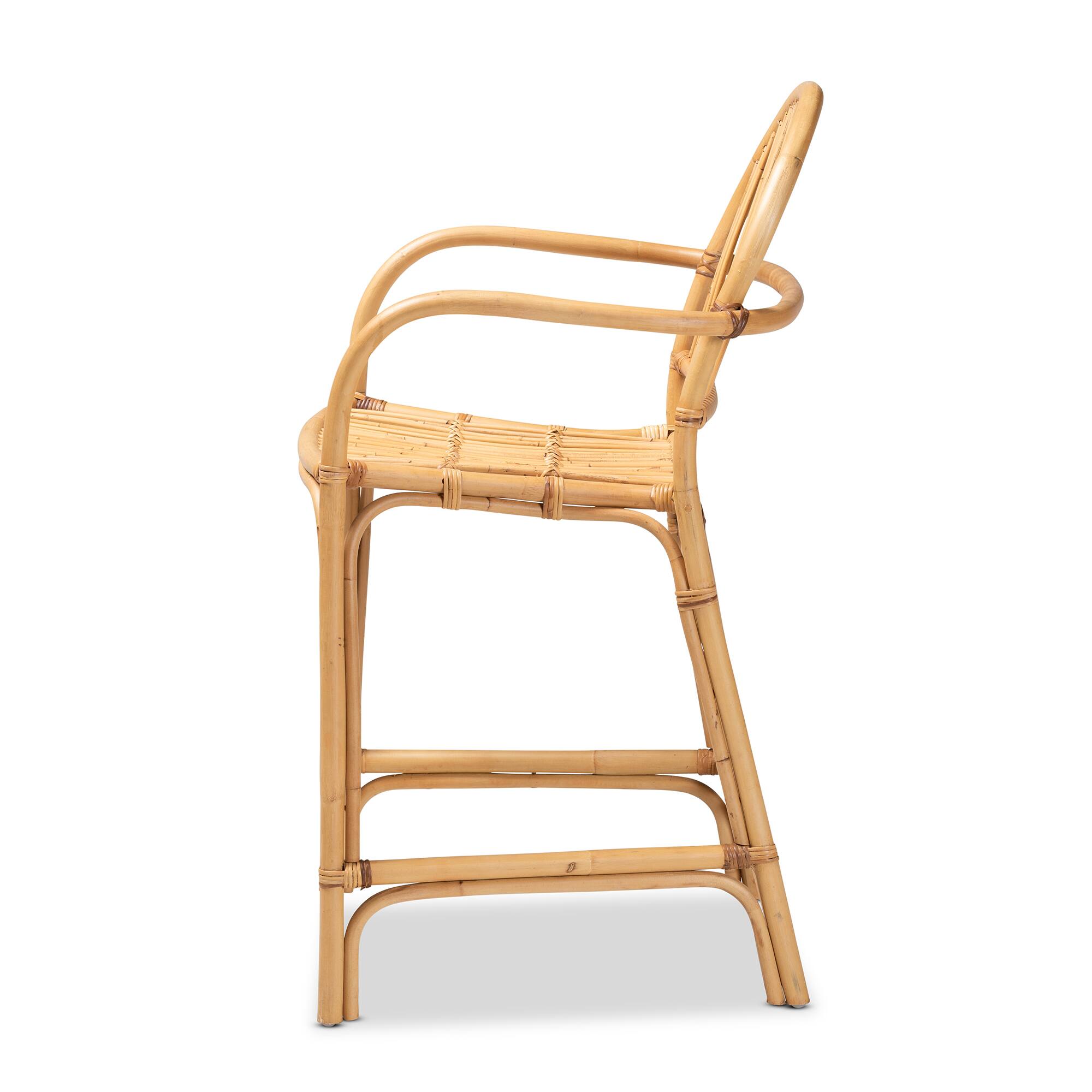 Left. bali & pari - Tugera Modern Bohemian Natural Rattan Counter Stool - Natural Brown.