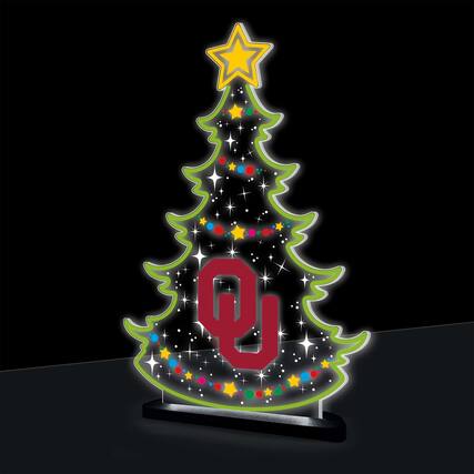 Front. Evergreen Enterprises - Oklahoma Sooners 10" LED Tabletop Christmas Tree Desklite Sign - Green.