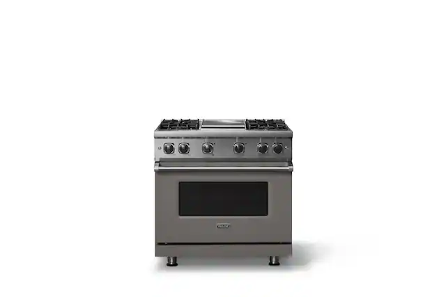 Front. Viking - 5.1 Cu. Ft. 36"W Freestanding Gas Sealed 4 Burner Range with Griddle - Damascus Gray.