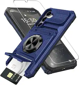 Gravity Ridge - for Samsung Galaxy S25 Wallet Case with Card Holder 360°Ring Kickstand Military Grade Drop Shockproof Rugged Case - Blue