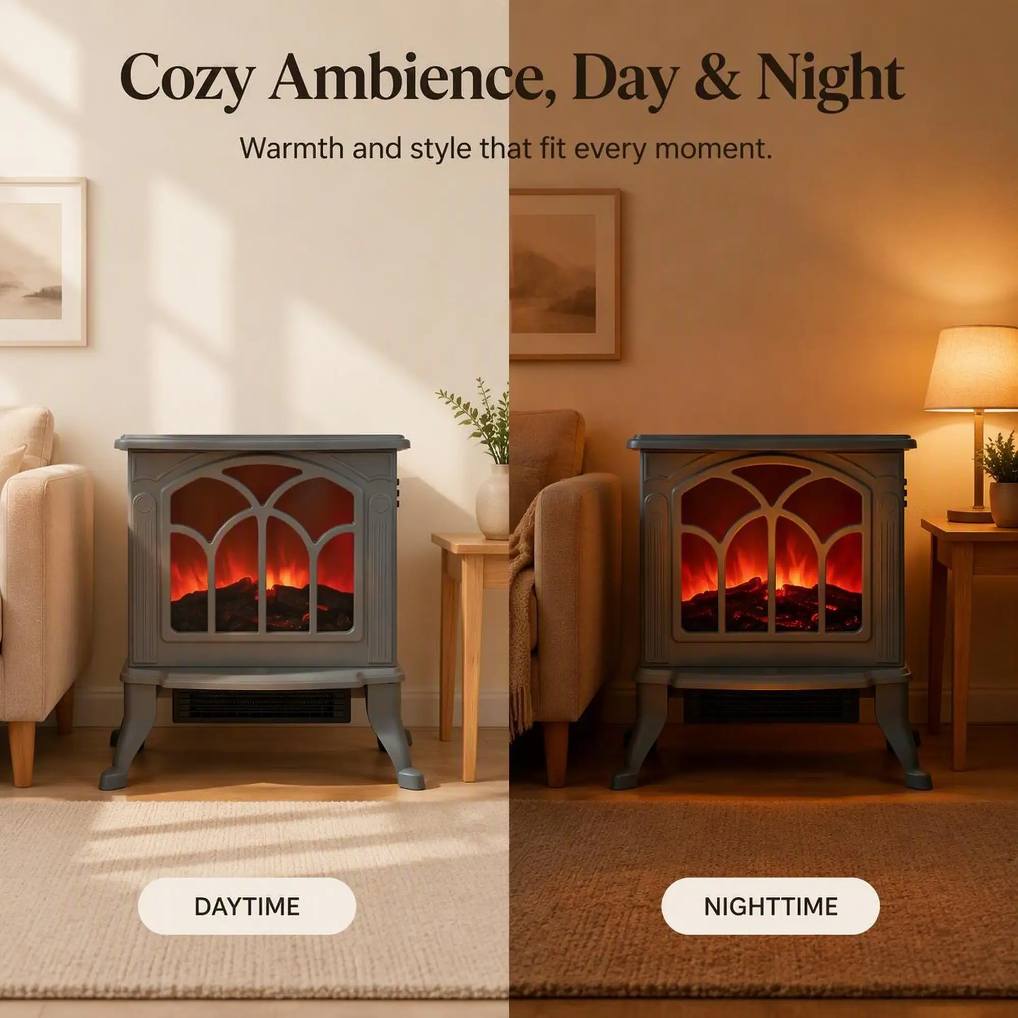 Cozy Ambience, Day & Night  
Warmth and style that fit every moment.  

DAYTIME  
NIGHTTIME