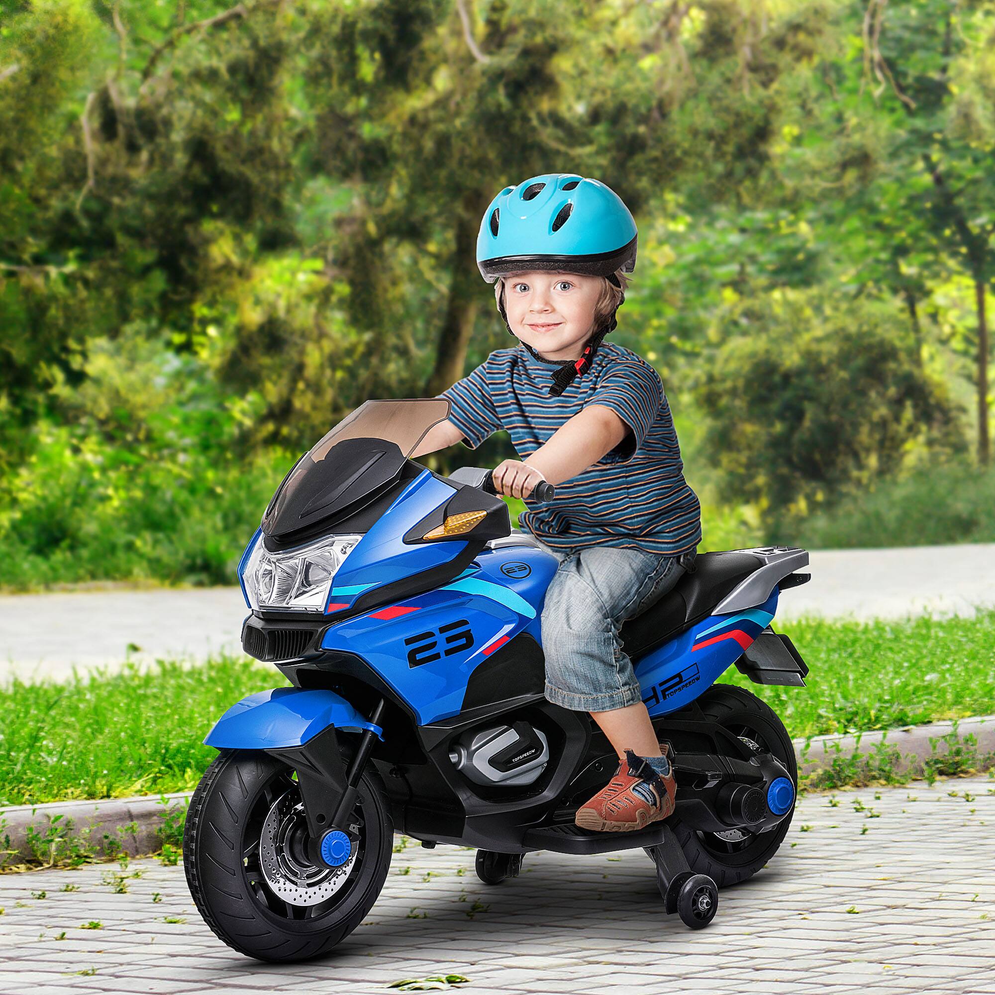 Angle. Aosom - 12V Kids Electric Motorcycle with Training Wheels, Battery Power Ride on Motorbike, High-Traction at 3.7 Mph Top Speed.