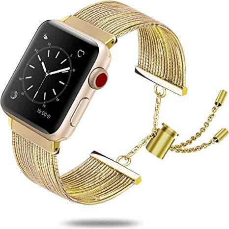 Front. Worryfree Gadgets - Worryfree Gadgets Metal Dressy Band for Apple Watch 38/40/41mm Series 8 7 6 SE 5 4 3 2 1, Gold - Gold.
