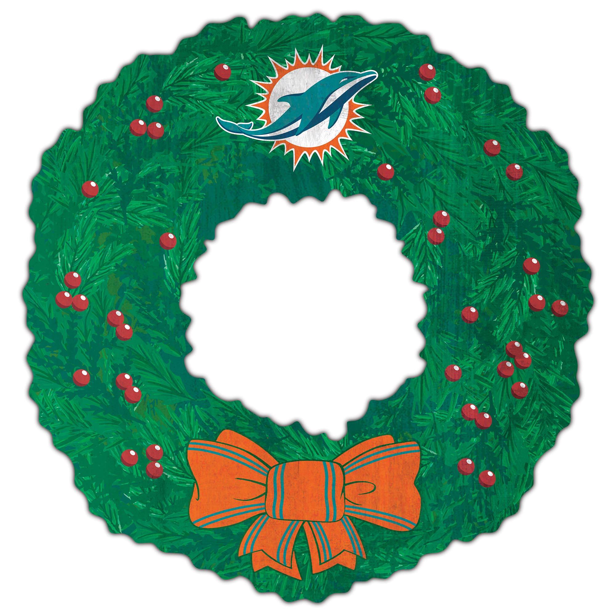 Front. Fan Creations - Miami Dolphins 16'' Team Wreath Sign - Green.