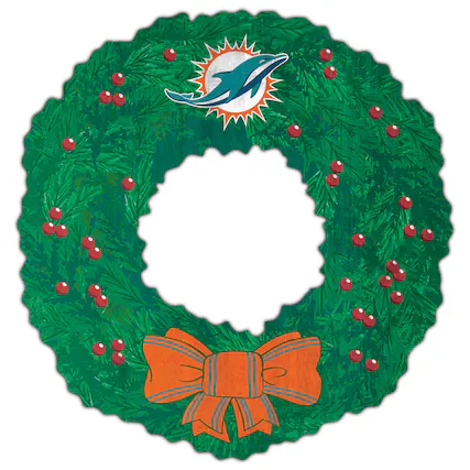 Front. Fan Creations - Miami Dolphins 16'' Team Wreath Sign - Green.