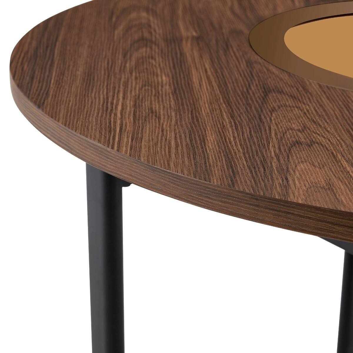 Alt View 10. Loheer - Loheer 42 inch round dining table with brown wood grain top and tea glass inlay - Black and Brown.