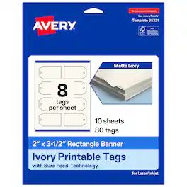Avery - 2" x 3-1/2" Rectangle Banner Tags, Matte Ivory, 80ct - White