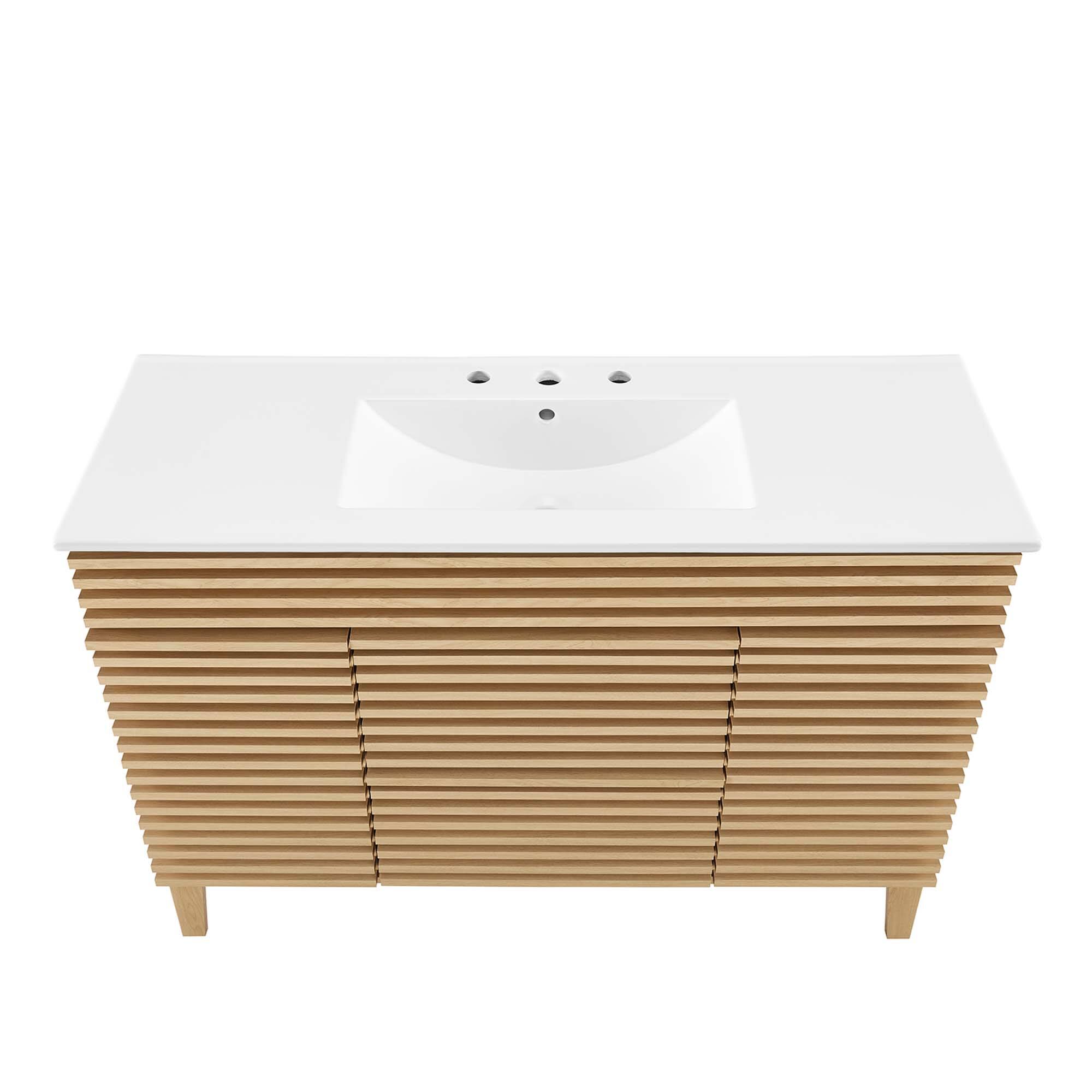 Alt View 5. Modway - Render 48" Bathroom Vanity with White Basin Included - Oak White.