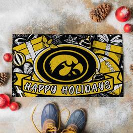 Evergreen Enterprises - Iowa Hawkeyes 28" x 16" Happy Holidays Christmas Turf Door Mat - Multicolor