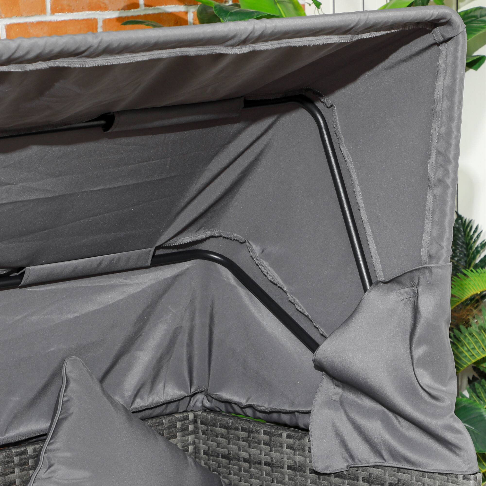 Alt View 8. Outsunny - 4 Piece Patio Furniture Set with Cushions, PE Rattan Daybed with Retractable Canopy, Outdoor Sectional Sofa Set - Light Gray.