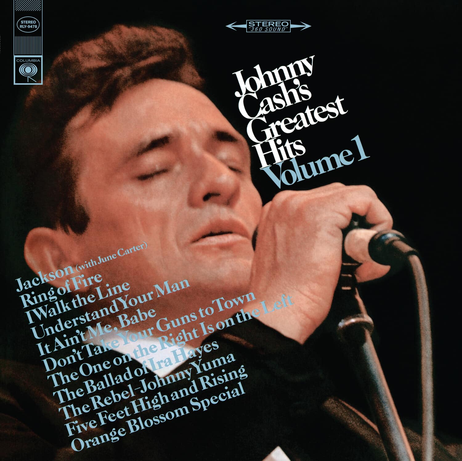 Johnny Cash's Greatest Hits Volume 1

Jackson (with June Carter)  
Ring of Fire  
I Walk the Line  
Understand Your Man  
It Ain't Me, Babe  
Don't Take Your Guns to Town  
The One on the Right Is on the Left  
The Ballad of Ira Hayes  
The Rebel-Johnny  
Five Feet High and Rising  
Orange Blossom Special