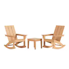 WestinTrends - Ashore Modern Rocking Poly Adirondack Chair With Side Table 3-Piece Set - Teak