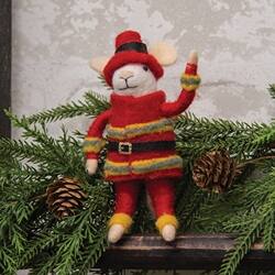 Angle. BreeBe - Fireman Mouse Felted Ornament - Multicolor.