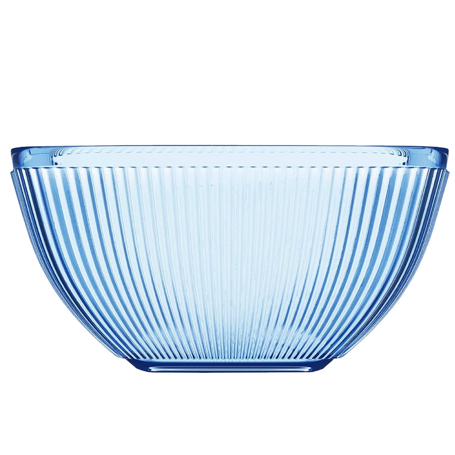 Angle. Jay Import - Set of 4 Ribbed Blue Acrylic Bowls - Blue.