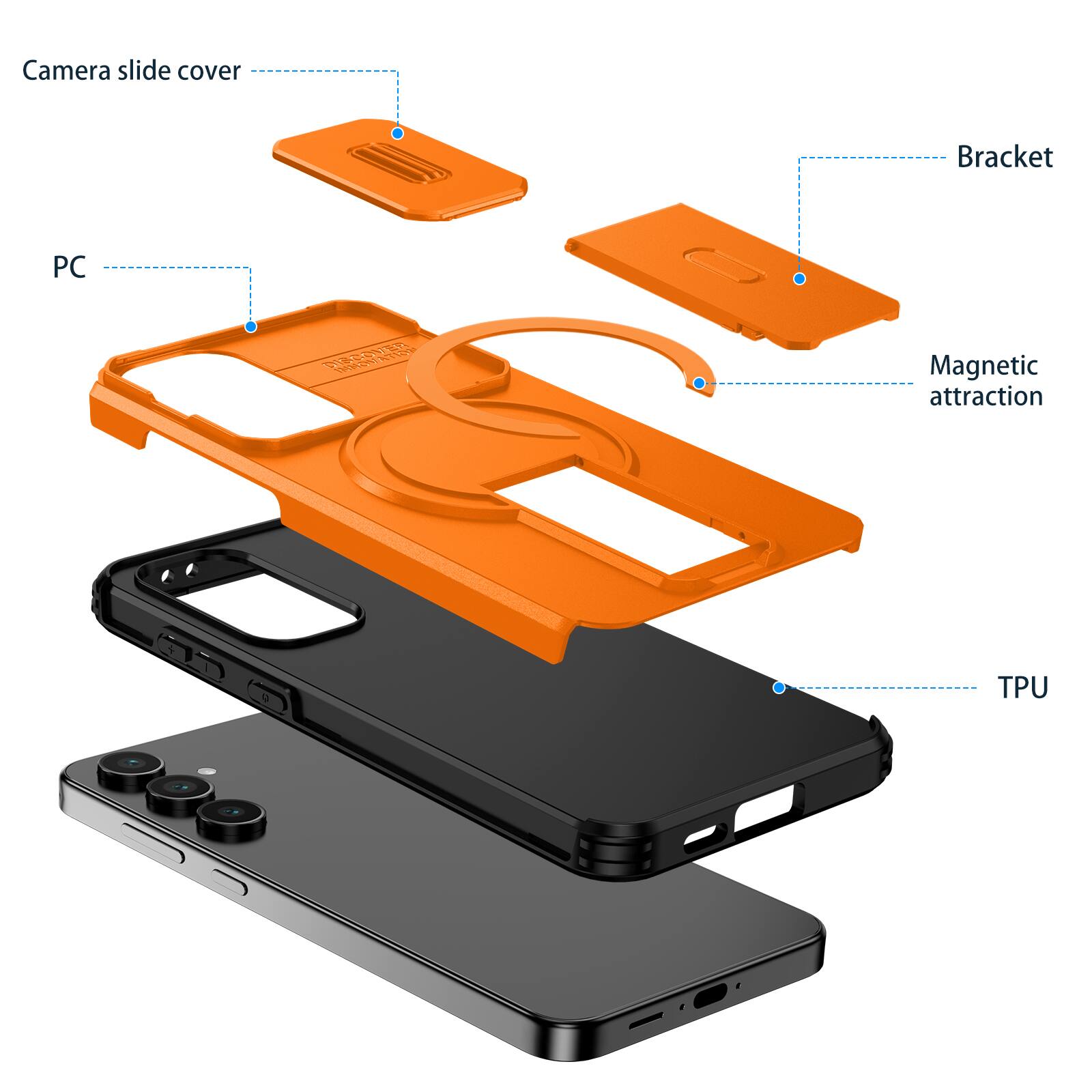 Camera slide cover  
Bracket  
PC  
Magnetic attraction  
TPU