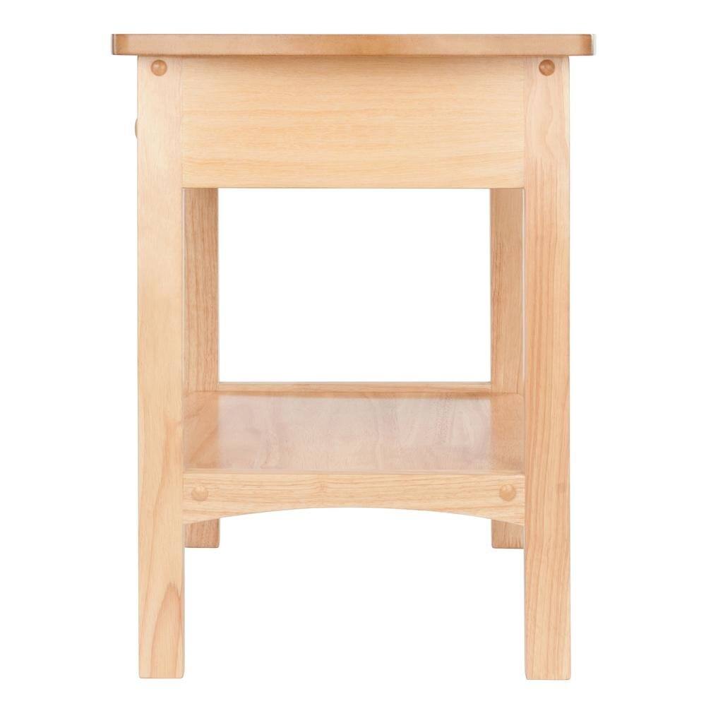 Alt View 1. FurniFact - Mid Century Nightstand In Solid Wood Natural Finish With Drawer And Shelf - Natural.