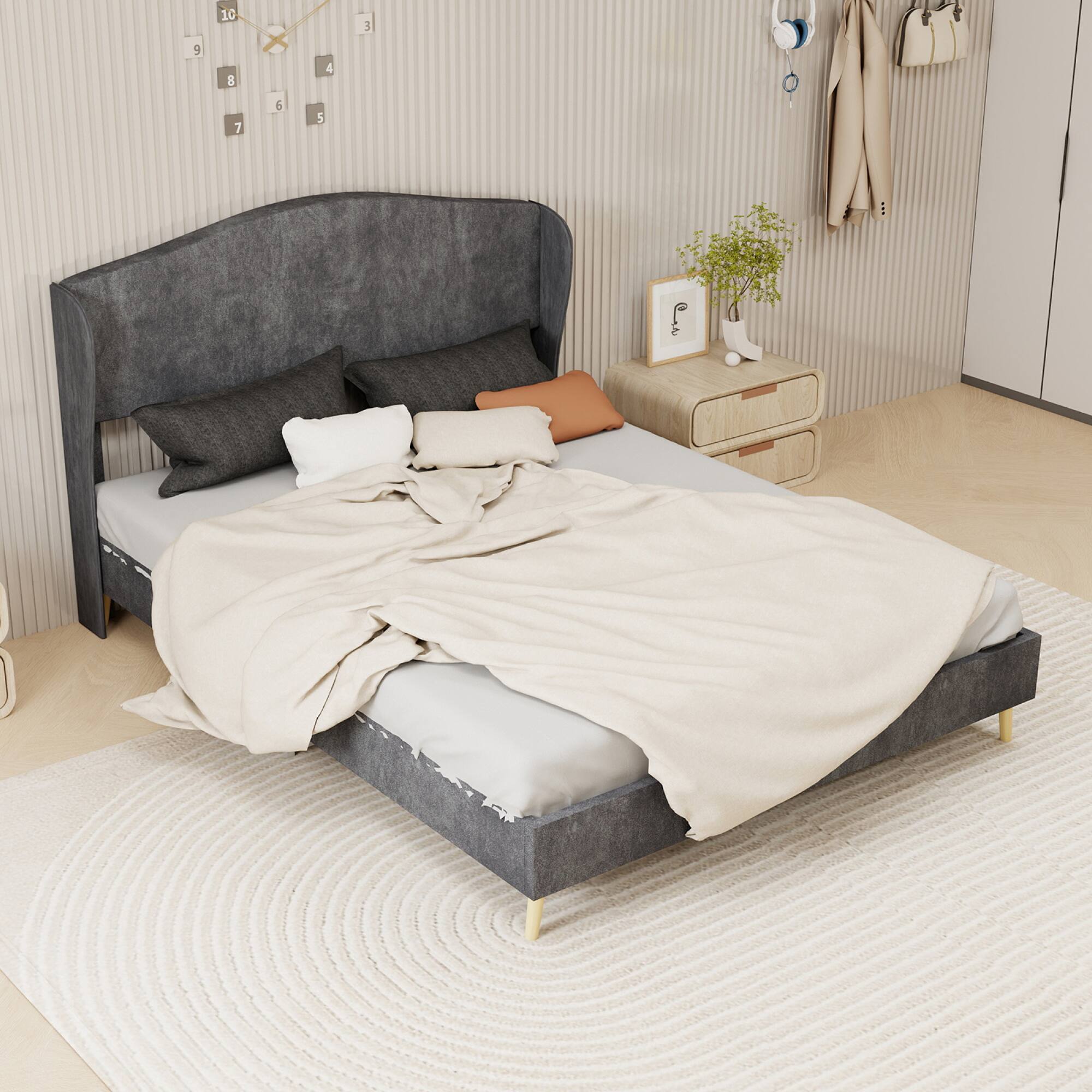 Alt View 5. GOODSILO - Luxury Velvet Upholstered Bed with Tufted Headboard for Master Bedroom Queen Size Gray - Grey.