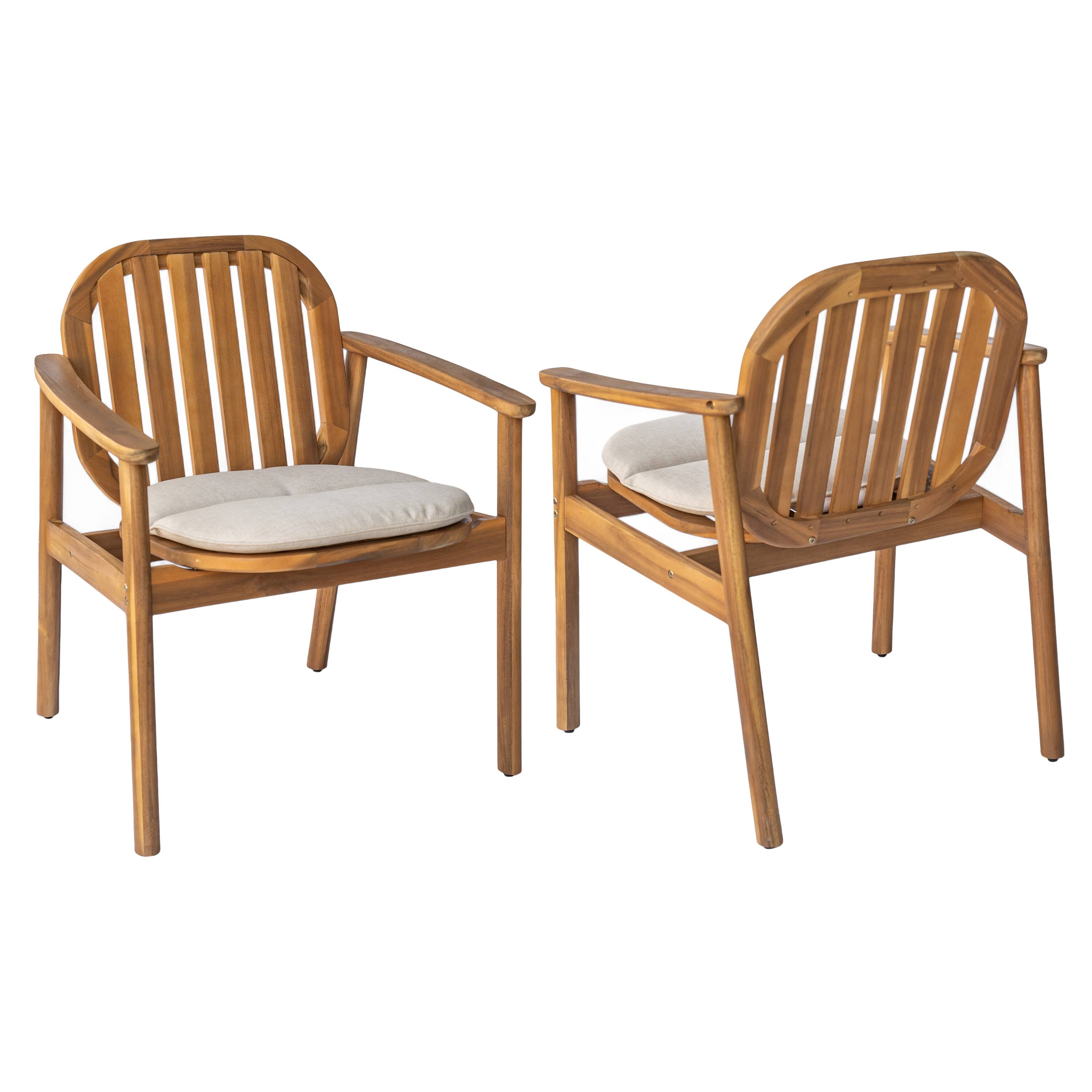 Left. Mondawe - Set of 2 Dining Chair With Cushion - Teak+ Beige.