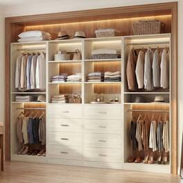 Aheaplus - 92.6" Walk-in Closet Organizer System with 8 Drawers and 4 Hanging Rods, 4 Piece Set - Beige Oak