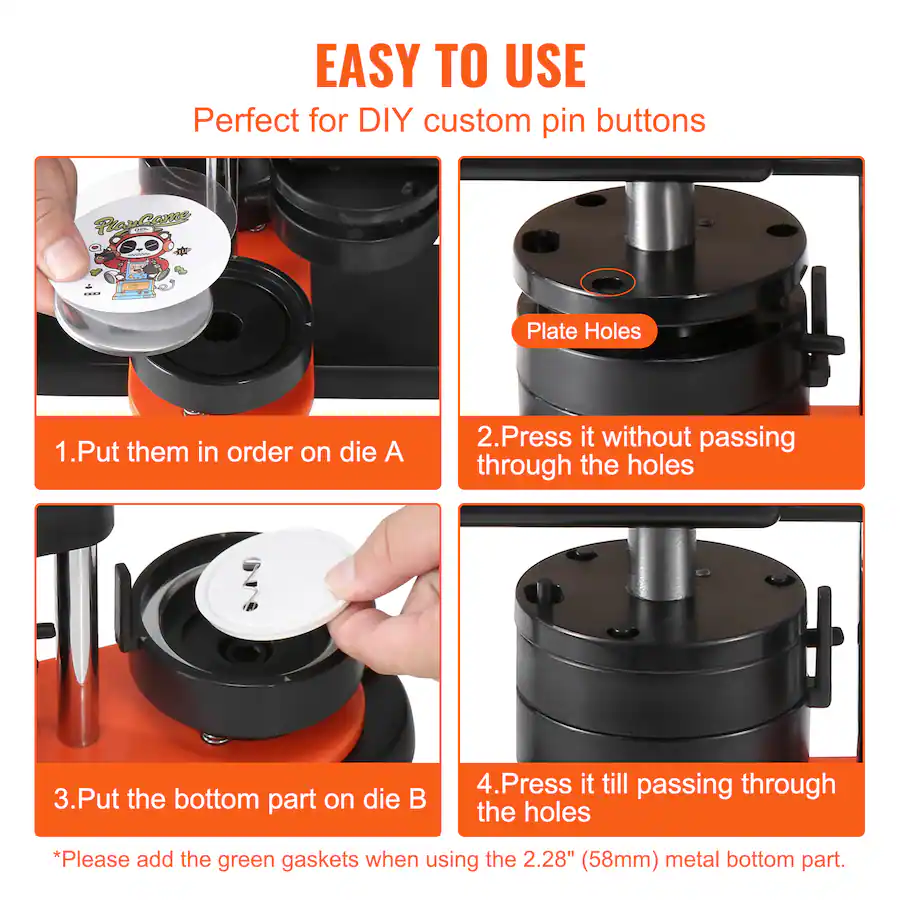Button Pass Machine VEVOR Button Maker Machine, 2.28 inch/58mm Pin Maker with 100pcs Button ...