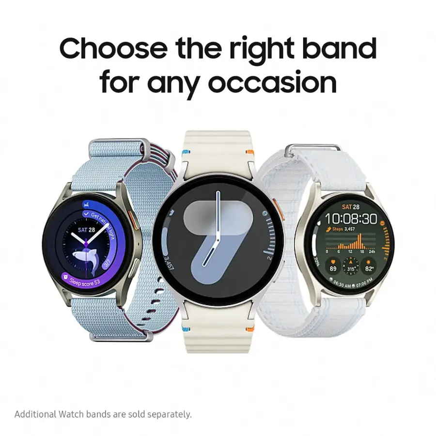 Choose the right band for any occasion. Get nato. Get nato. SAT 28 10:08:30 Steps 3,457 S D Sleep score 53 3,457 2 Y4OE a 4 12  24h A 89 315 82  PM 06.30 AM . 07.00. Additional watch bands are sold separately.