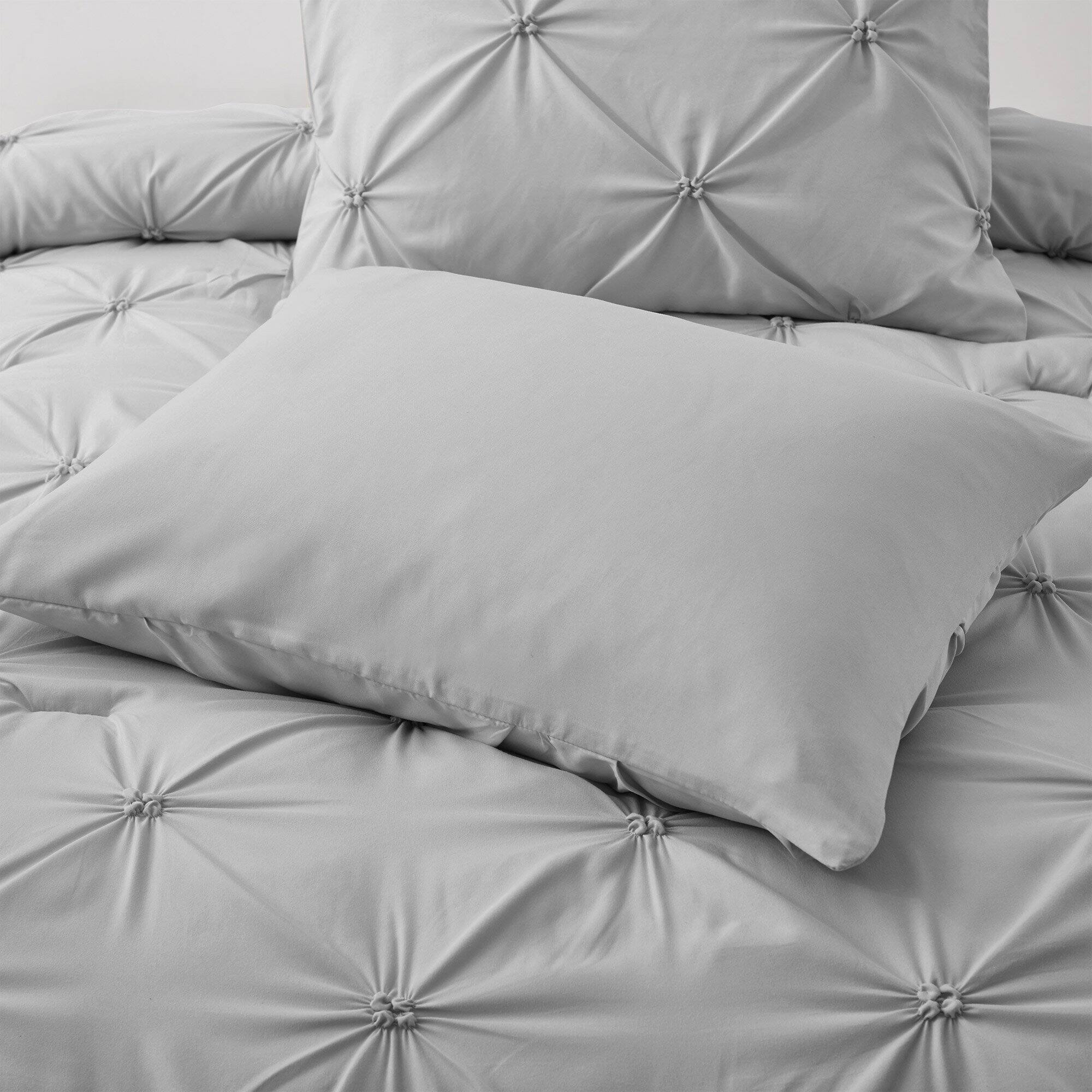 Alt View 1. Nest - Peace Nest 3 Pieces Pinch Pintuck Comforter Set Bedding Set for All Season - Dark Gray.