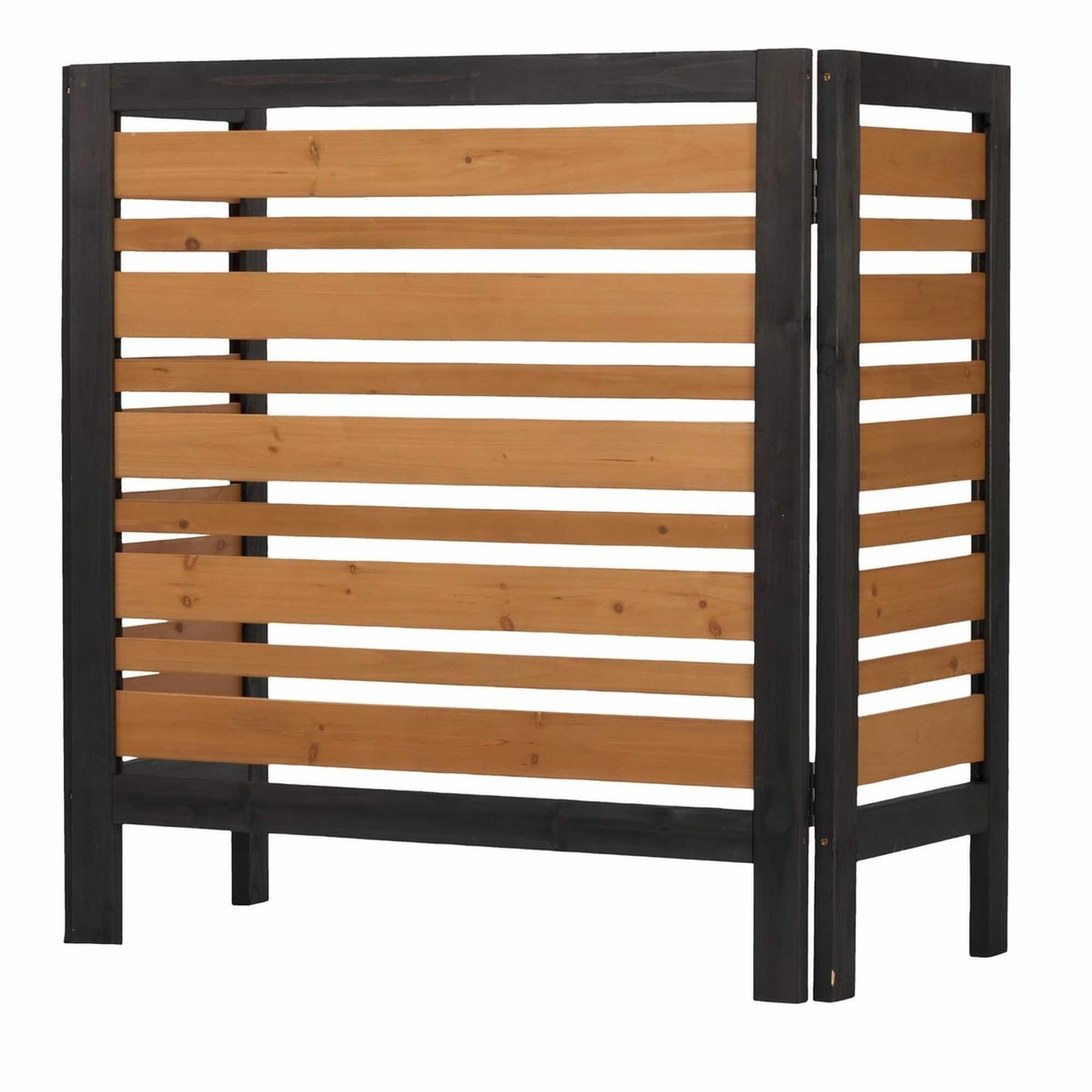 Front. RYHNUYNE - 3 Panel Outdoor Privacy Fence Screen for Air Conditioner, Wood Patio Backyard Enclosure, 38 by 42 Inch - Black+Gold.