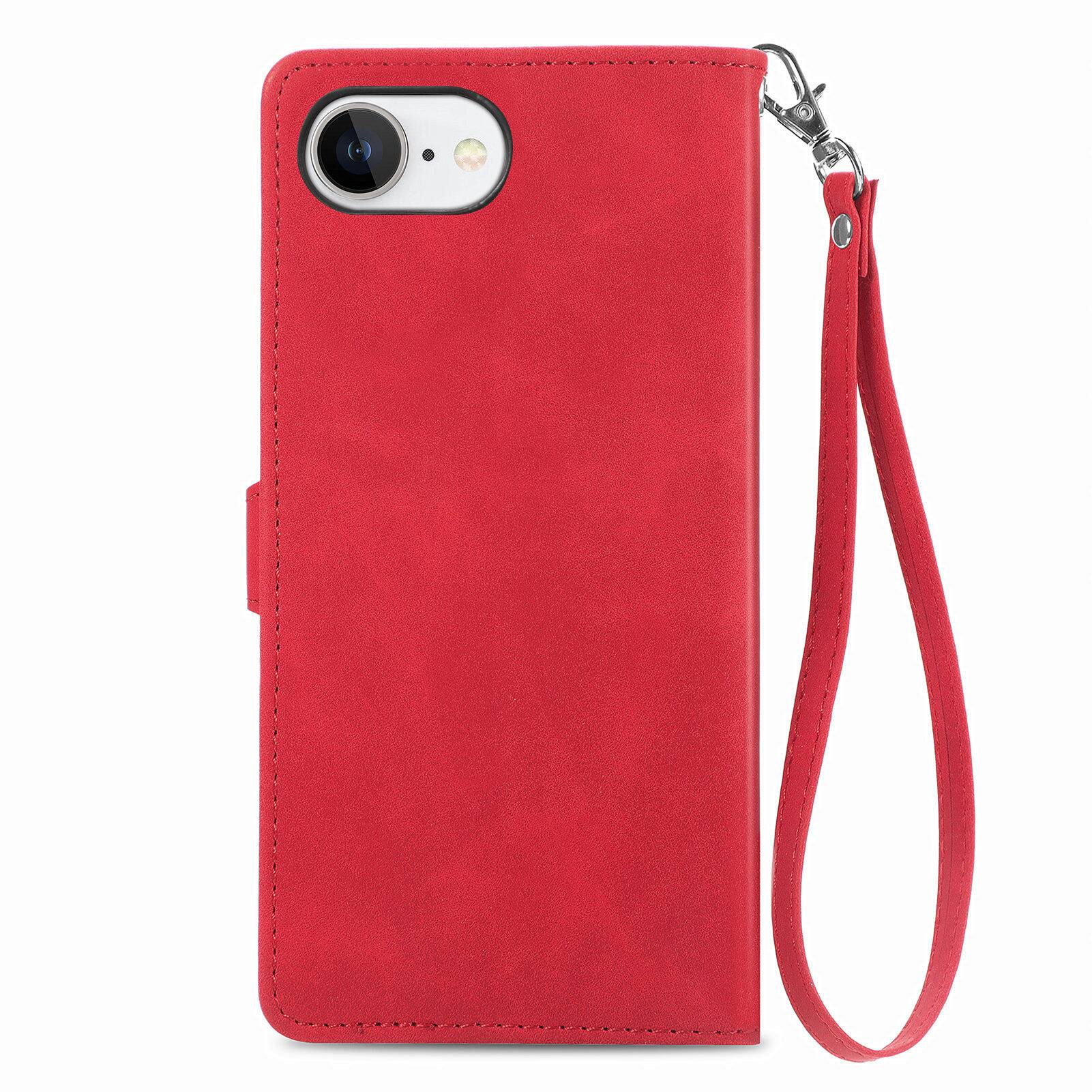Alt View 2. Dteck - for Apple iPhone 17e / 16e Wallet Case,Folio Shockproof PU Leather Card Holder Cover with Zipper Pocket & Wrist Strap - Red.