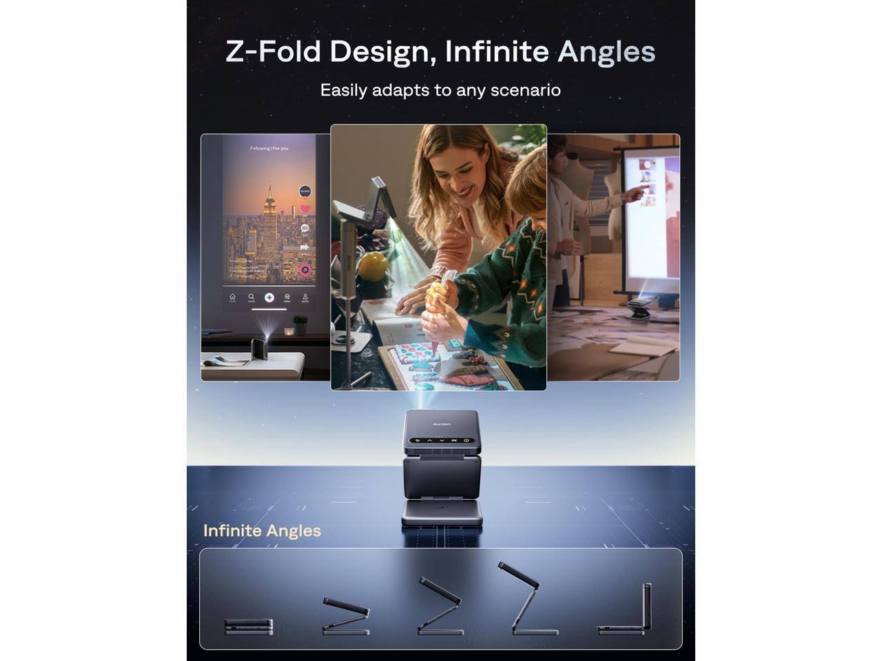 Z-Fold Design, Infinite Angles  
Easily adapts to any scenario  

Infinite Angles