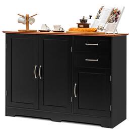 Costway - Buffet Sideboard Kitchen Cupboard Storage Cabinet with 2 Drawers & 3 Doors - Black,Vermilion