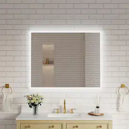 WELLFOR - 40 inx32 in Frameless Bathroom Mirror with LED Lights & Anti-Fog, Wall-Mounted Bathroom Vanity Mirrors with Dimmable - Chrome