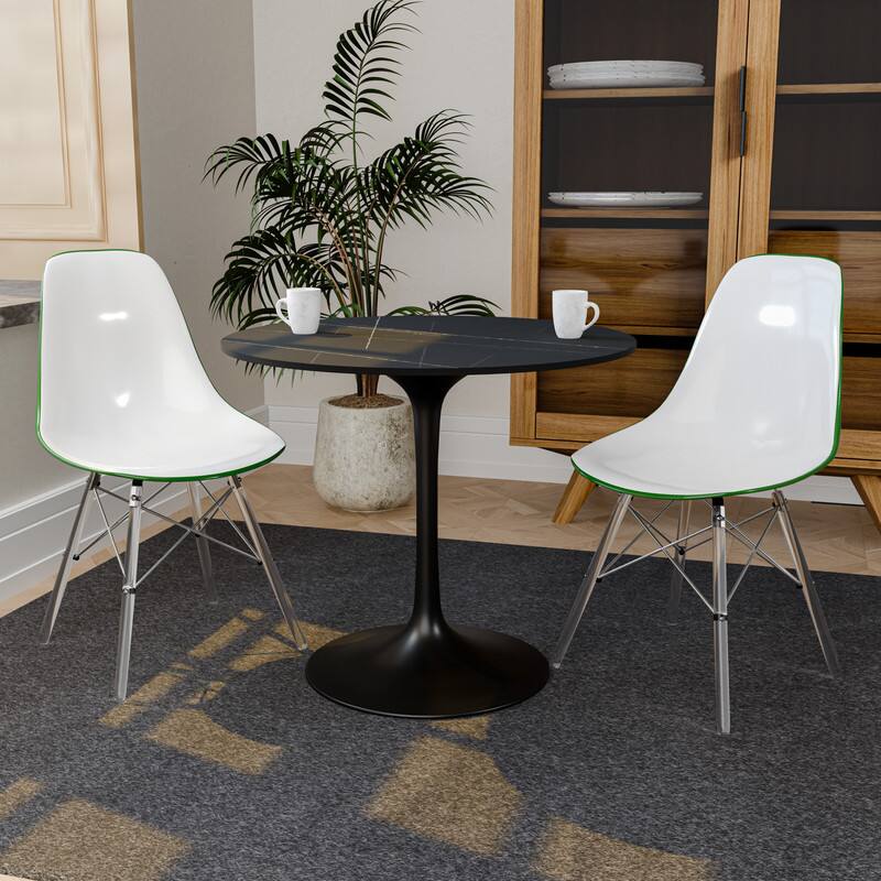 Angle. LeisureMod - Cresco 4-Pieces Modern Plastic Dining Chair with Chrome Support Base and Acrylic Legs - White Green.