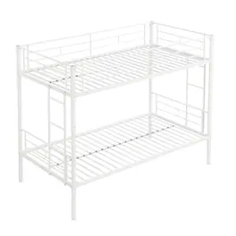 Boyel Living - Metal Twin Over Twin Bunk Bed Strong Steel Frame No Box Spring Needed Easy Assembly - White