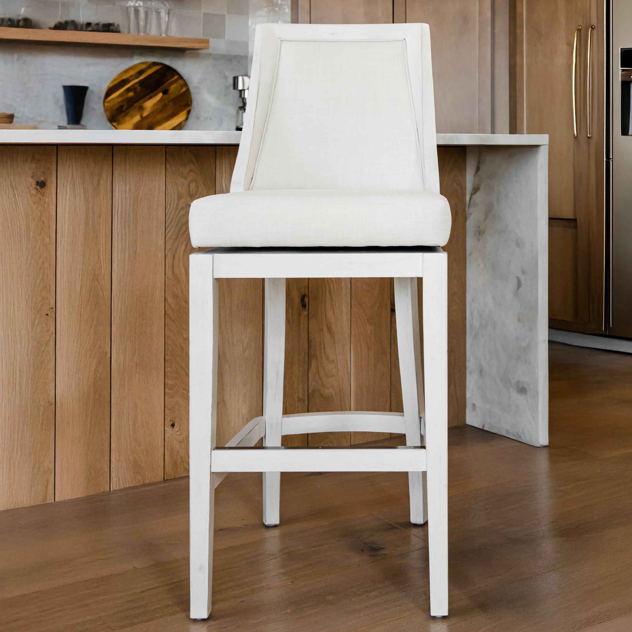 Angle. Maven Lane - 31" Vienna Bar Stool in White Oak Finish with Fabric Upholstery - White Oak.