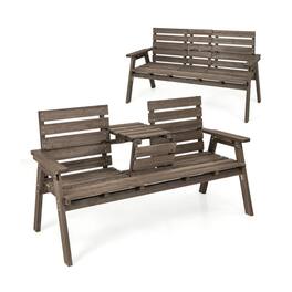SlickBlue - Fir Wood Outdoor Bench with Built In Foldable Middle Table for Patio - Coffee
