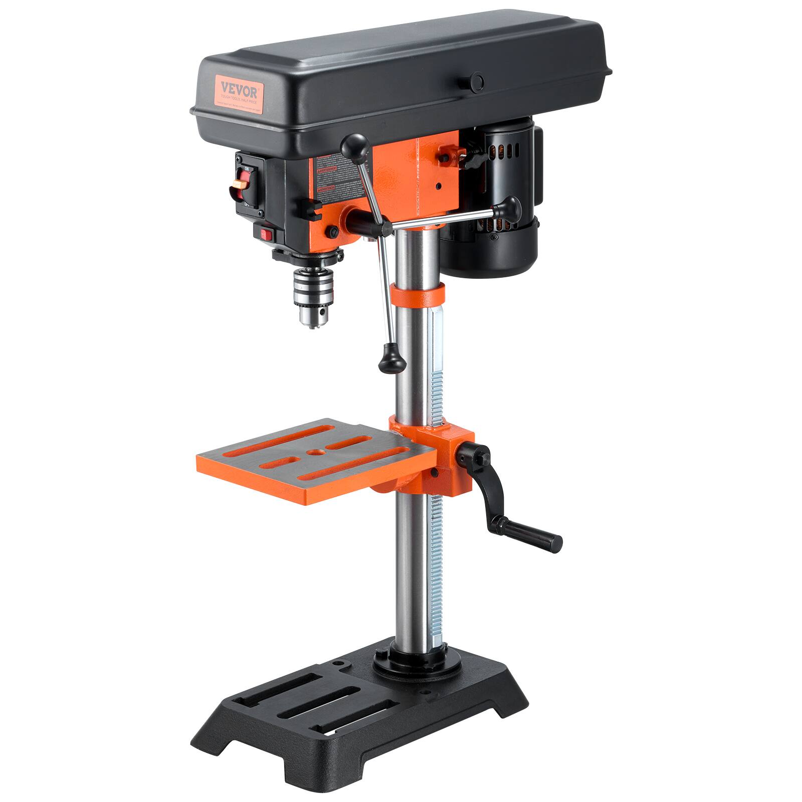 Alt View 5. VEVOR - Benchtop Drill Press, 3.2 Amp, 5-Speed Adjustable Drill Press with 650/1050/1800/2350/3100 RPM, 10-inch Swing, Cast Iron - Orange;Black.