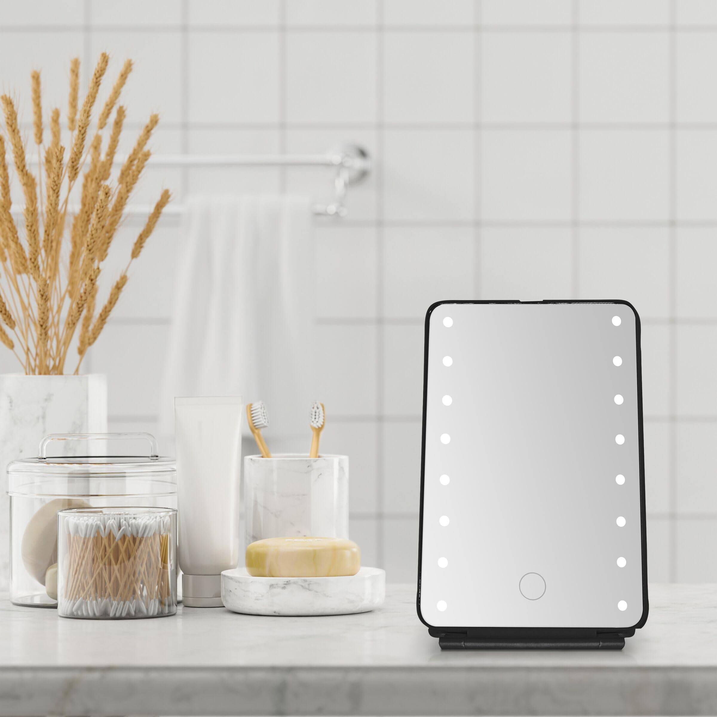 Alt View 2. Comfort Essence - Folding Black Led Vanity Mirror  Dimmable Lights Compact Packable Rechargeable Great For Travel - Black.